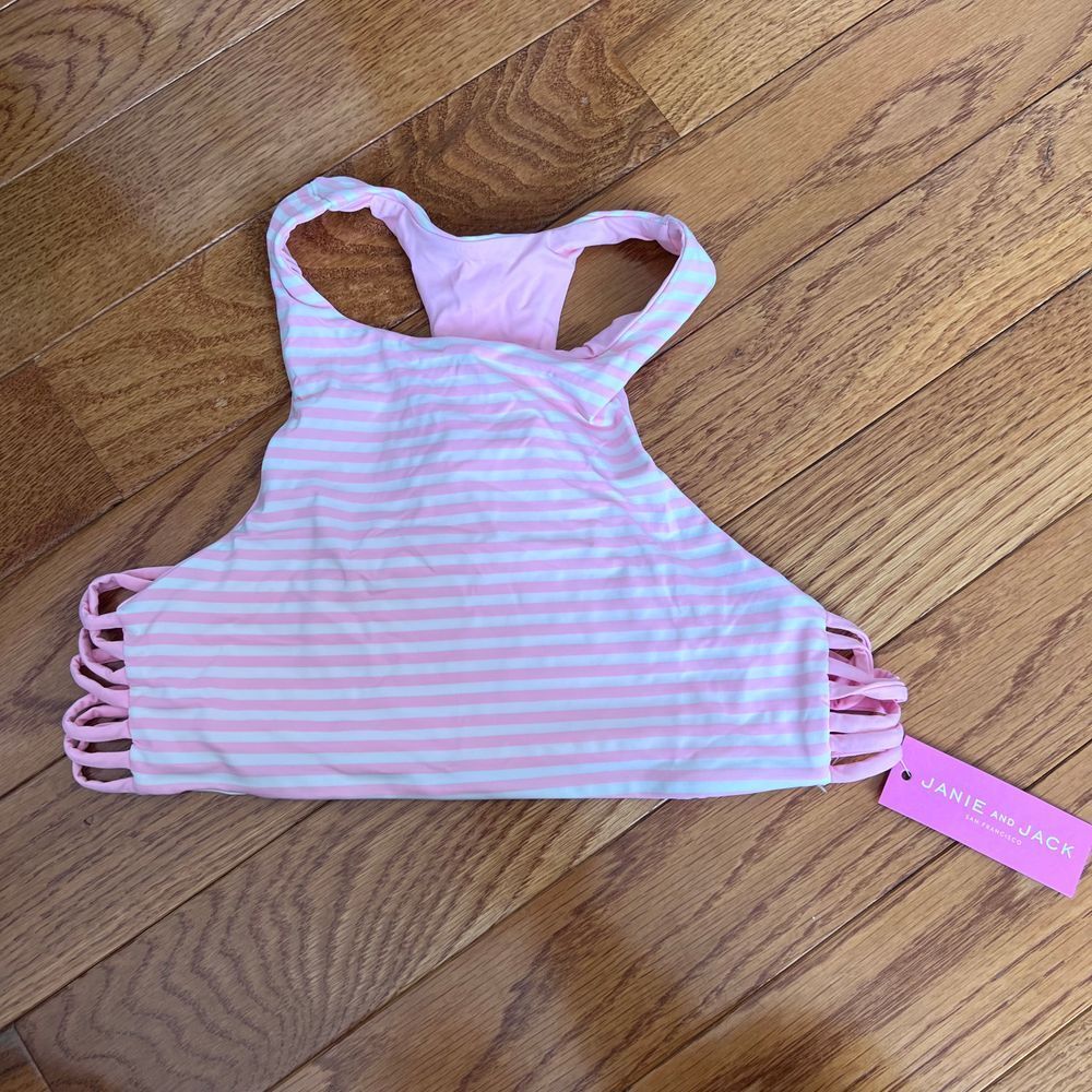 Janie and Jack Pink Striped Strappy Side Swimsuit‎ Top Bikini Swimming M
